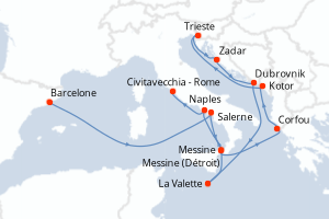 carte itinéraire croisière Sicile 14 jours au départ du port de Barcelone