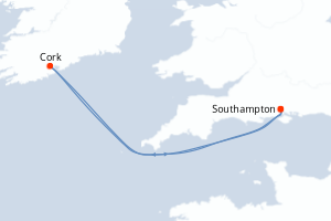 carte itinéraire croisière Europe du Nord 4 jours au départ du port de Southampton