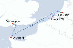 carte itinéraire croisière Europe du Nord 5 jours au départ du port de Southampton