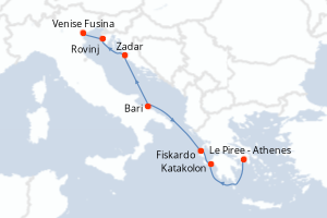 carte itinéraire croisière Méditerranée 7 jours au départ du port de Le Piree - Athenes