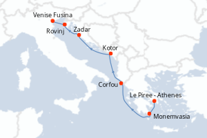 carte itinéraire croisière Méditerranée 7 jours au départ du port de Le Piree - Athenes