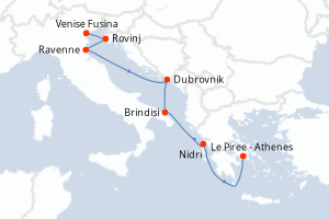 carte itinéraire croisière Méditerranée 7 jours au départ du port de Venise Fusina
