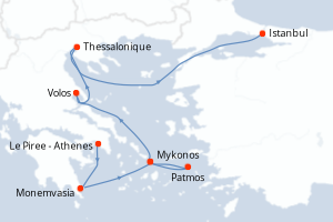 carte itinéraire croisière Méditerranée 7 jours au départ du port de Le Piree - Athenes