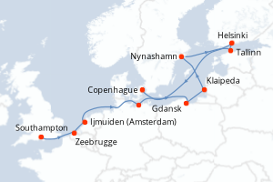 carte itinéraire croisière Europe du Nord 11 jours au départ du port de Southampton