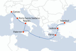 carte itinéraire croisière Sicile 7 jours au départ du port de Istanbul