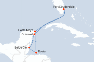 carte itinéraire croisière Caraïbes Bahamas 7 jours au départ du port de Fort Lauderdale