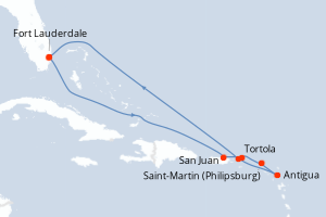 carte itinéraire croisière Caraïbes Bahamas 10 jours au départ du port de Fort Lauderdale