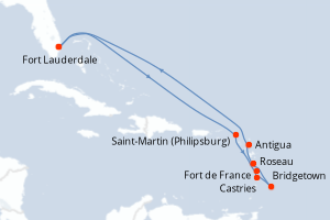 carte itinéraire croisière Caraïbes Bahamas 11 jours au départ du port de Fort Lauderdale