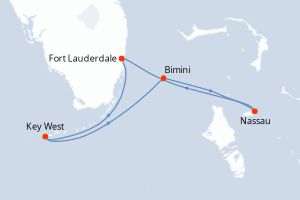 carte itinéraire croisière Caraïbes Bahamas 5 jours au départ du port de Fort Lauderdale