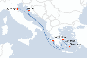Carte de l'itinéraire de croisière Ravenne-Ravenne d'une durée de 7 jours