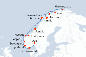 carte itinéraire croisière Fjörds norvégiens 14 jours au départ du port de Oslo