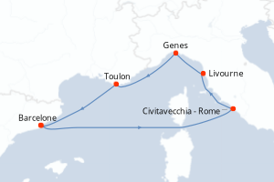 carte itinéraire croisière Méditerranée 7 jours au départ du port de Barcelone