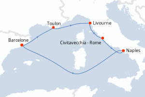 carte itinéraire croisière Méditerranée 7 jours au départ du port de Barcelone