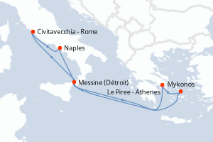 carte itinéraire croisière Sicile 7 jours au départ du port de Civitavecchia - Rome