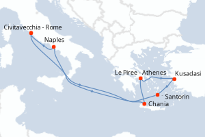 carte itinéraire croisière Méditerranée 9 jours au départ du port de Civitavecchia - Rome