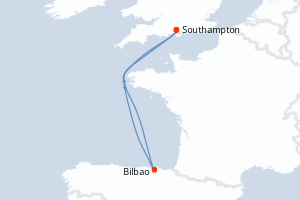 carte itinéraire croisière Europe du Nord 4 jours au départ du port de Southampton