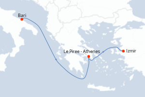 carte itinéraire croisière Adriatique 3 jours au départ du port de Bari