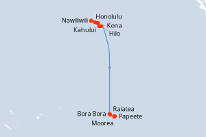 Carte de l'itinéraire de croisière Honolulu-Papeete d'une durée de 14 jours