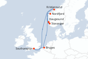 carte itinéraire croisière Fjörds norvégiens 8 jours au départ du port de Southampton