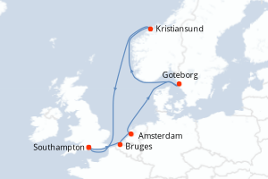 carte itinéraire croisière Europe du Nord 7 jours au départ du port de Southampton