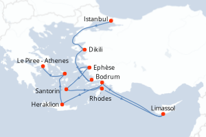 carte itinéraire croisière Méditerranée 11 jours au départ du port de Istanbul