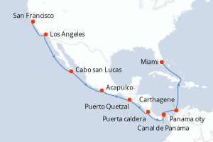carte itinéraire croisière Caraïbes Bahamas 18 jours au départ du port de San Francisco