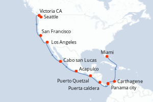 carte itinéraire croisière Caraïbes Bahamas 21 jours au départ du port de Seattle