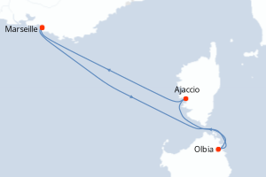 carte itinéraire croisière Sardaigne 3 jours au départ du port de Marseille