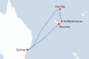 carte itinéraire croisière Australie Nouvelle Zélande 9 jours au départ du port de Sydney