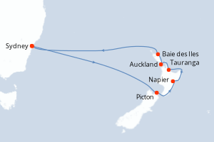 carte itinéraire croisière Australie Nouvelle Zélande 11 jours au départ du port de Sydney