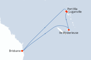 Carte de l'itinéraire de croisière Brisbane-Brisbane d'une durée de 8 jours