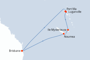 carte itinéraire croisière Australie Nouvelle Zélande 9 jours au départ du port de Brisbane