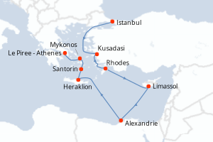 carte itinéraire croisière Méditerranée 10 jours au départ du port de Istanbul