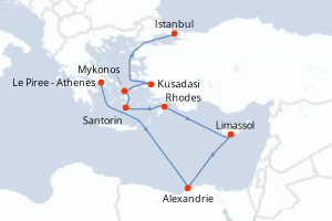 carte itinéraire croisière Méditerranée 9 jours au départ du port de Le Piree - Athenes