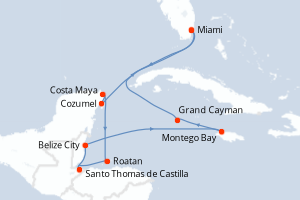 carte itinéraire croisière Caraïbes Bahamas 12 jours au départ du port de Miami