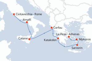 carte itinéraire croisière Sicile 7 jours au départ du port de Civitavecchia - Rome