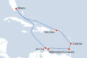 carte itinéraire croisière Caraïbes Bahamas 12 jours au départ du port de Miami