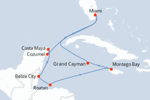 carte itinéraire croisière Caraïbes Bahamas 10 jours au départ du port de Miami