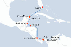 carte itinéraire croisière Riviera Mexicaine 10 jours au départ du port de Miami