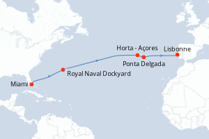 carte itinéraire croisière Transatlantique 12 jours au départ du port de Miami