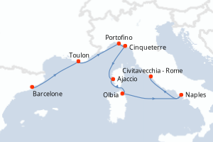 carte itinéraire croisière Sardaigne 7 jours au départ du port de Barcelone