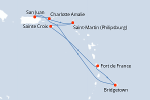 carte itinéraire croisière Caraïbes Bahamas 7 jours au départ du port de San Juan