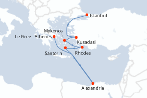 carte itinéraire croisière Méditerranée 9 jours au départ du port de Istanbul