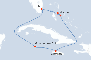 carte itinéraire croisière Caraïbes Bahamas 7 jours au départ du port de Miami