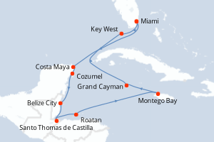 carte itinéraire croisière Caraïbes Bahamas 12 jours au départ du port de Miami