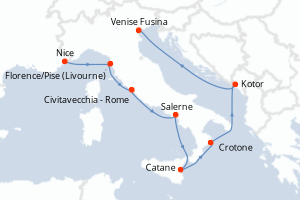 carte itinéraire croisière Sicile 11 jours au départ du port de Nice