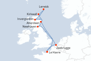 carte itinéraire croisière Europe du Nord 9 jours au départ du port de Le Havre