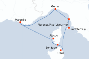 Carte de l'itinéraire de croisière Marseille-Marseille d'une durée de 7 jours