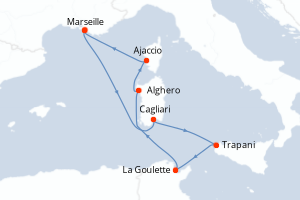 carte itinéraire croisière Sicile 7 jours au départ du port de Marseille