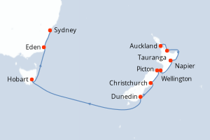 carte itinéraire croisière Australie Nouvelle Zélande 15 jours au départ du port de Auckland